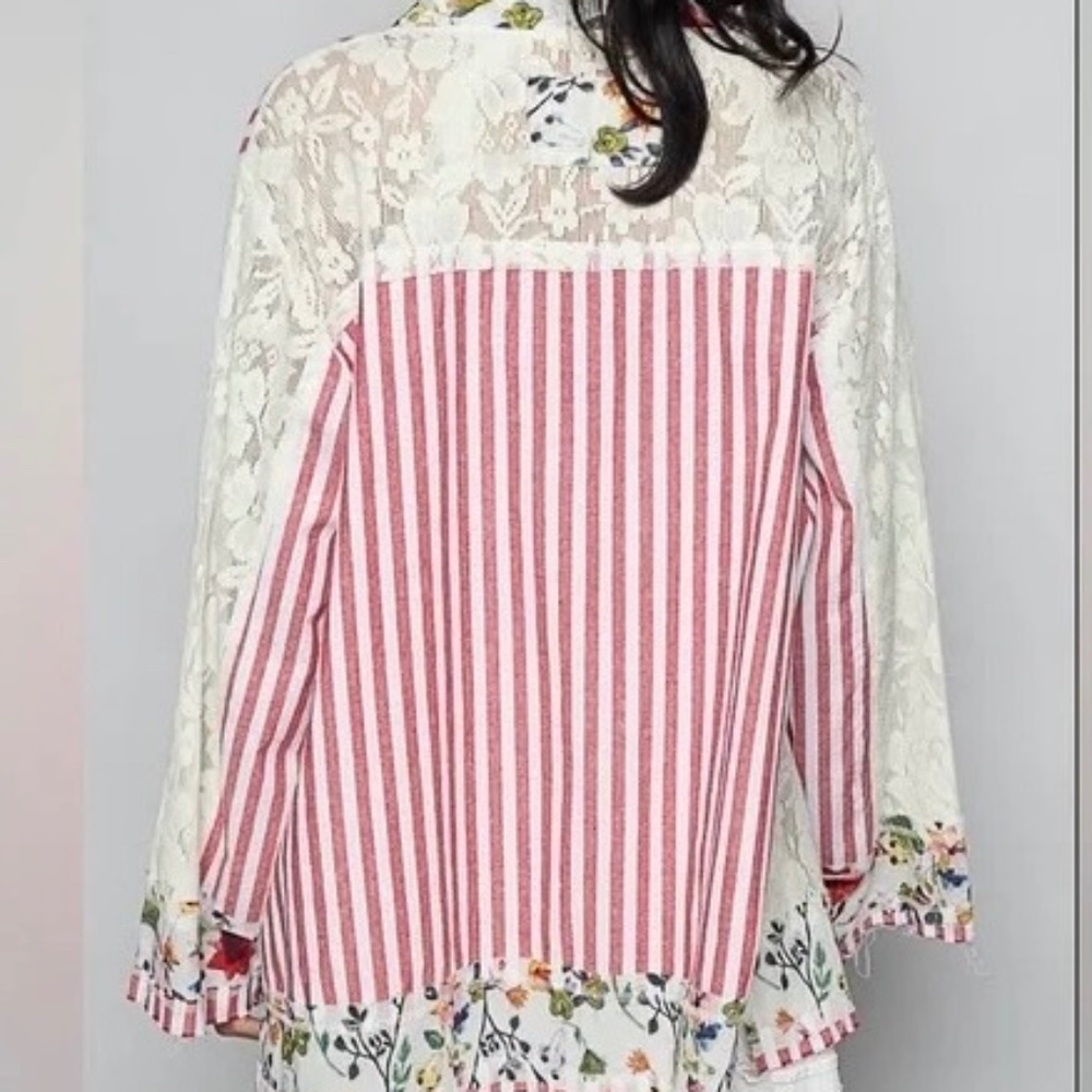 POL Red and White Striped Floral Cardigan NWOT - Picture 3 of 14